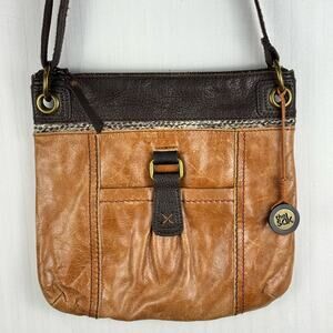 The Sak Kendra Crossbody Purse Distressed Two-Tone Brown Leather Messenger Bag